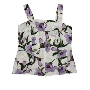 Elegant Floral Women's Tank Top - Lavender and White
